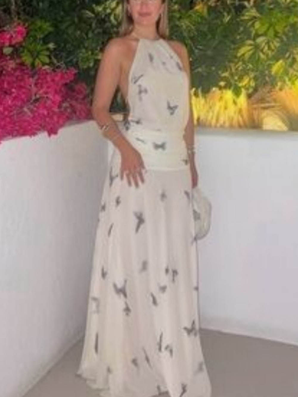 Zara Cream Open-back Halter Maxi Dress with Butterfly Print. M NWT - Picture 8 of 14
